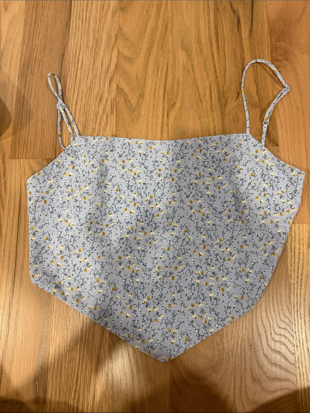 Light Purple Floral Scarf Hem Cami Top - Yellow Floral Print with Chain Back